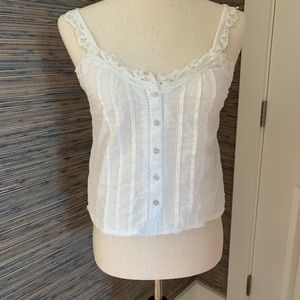 Abercrombie & Fitch White Lace Trim Button-Front Camisole